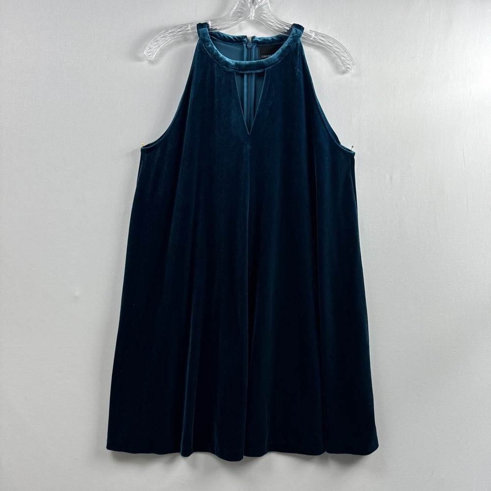 Cynthia Rowley Tent Dress Womens M Velvet Teal Shift Sleeveless Festive